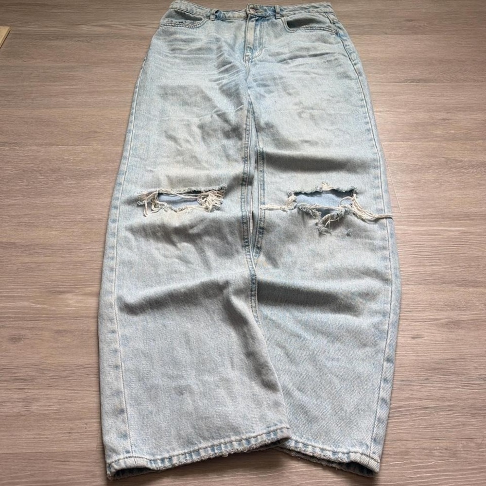 2000s Y2K Blue Baggy Distressed Denim Jeans Wide Leg Grunge Fit